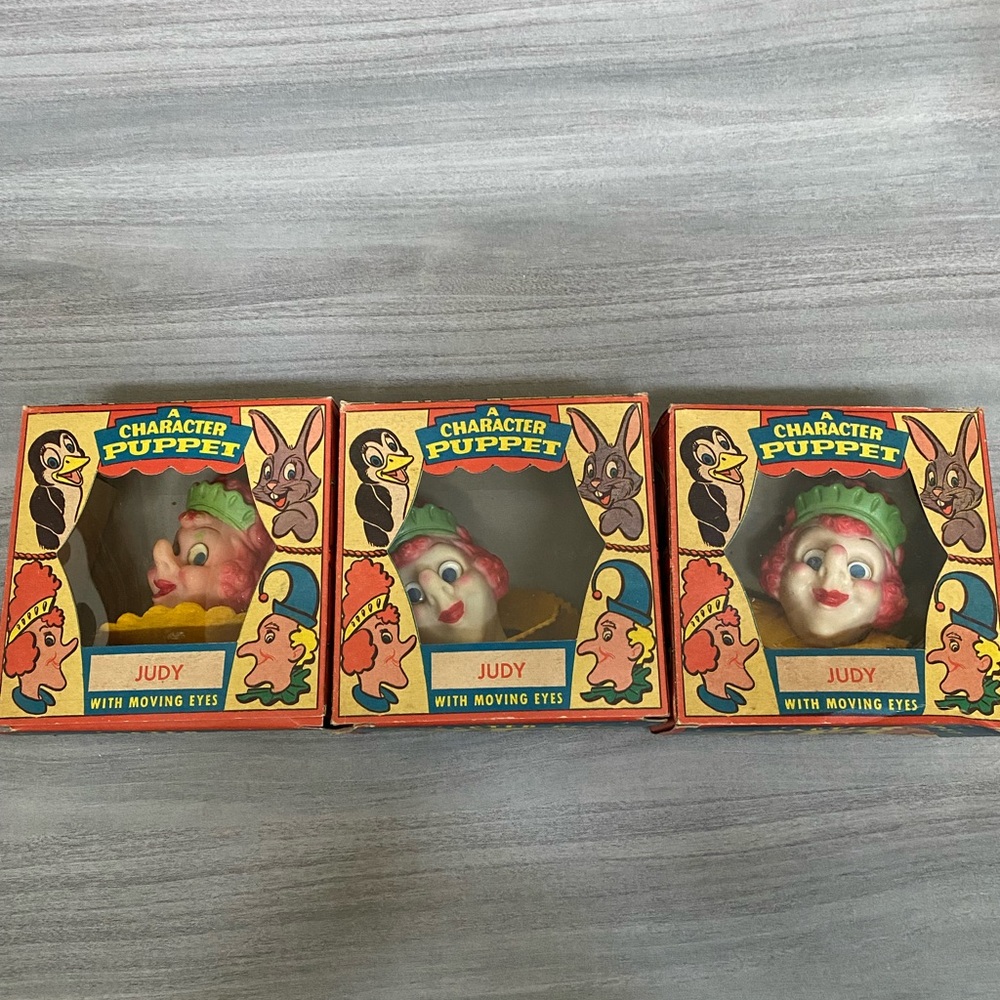 3 RARE Vintage Judy Puppets with Moving Eyes